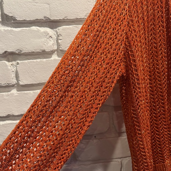 By Design Open Front Knit Cardigan in Burnt Orange with Gold Thread - Picture 3 of 7